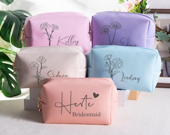 Bolsa de maquillaje para dama de honor, bolsa de aseo de cuero personalizada, bolsa de cosméticos con nombre personalizado, bolsa de maquillaje, clutch, regalo de despedida de soltera, regalo de dama de honor