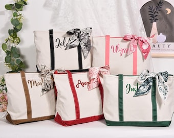 Sac fourre-tout personnalisé brodé, sac fourre-tout en toile monogramme, cadeau pour elle, cadeau pour maman, cadeau de demoiselle d&#39;honneur, cadeau de la mariée, sac de voyage, cadeaux pour professeur