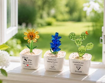 Glass Plant Pot, Personalized Name Mini Glass Tulip Pot, Glass Flower Ornament, Birthday Gift, Teacher Appreciation Gift