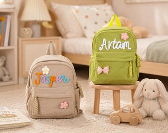 Personalized Corduroy Toddler Backpack, Custom Name Kids School Bag, Children's School Bag for Girls Boys Kids Preschool