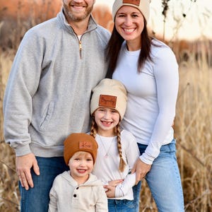 Personalized Knit Baby Beanie: Custom Name Leather Patch Winter Hat image 3