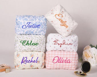 Custom Embroidered Makeup Bag,Women Toiletry Bags,Floral Cosmetic Bag,Bridal Party Gift,Bridesmaid Proposal,Bridesmaids Gift