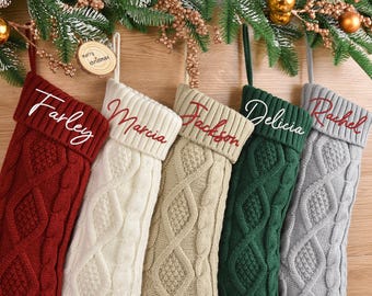 Embroidered Knit Christmas Stocking, Personalized Family Decor