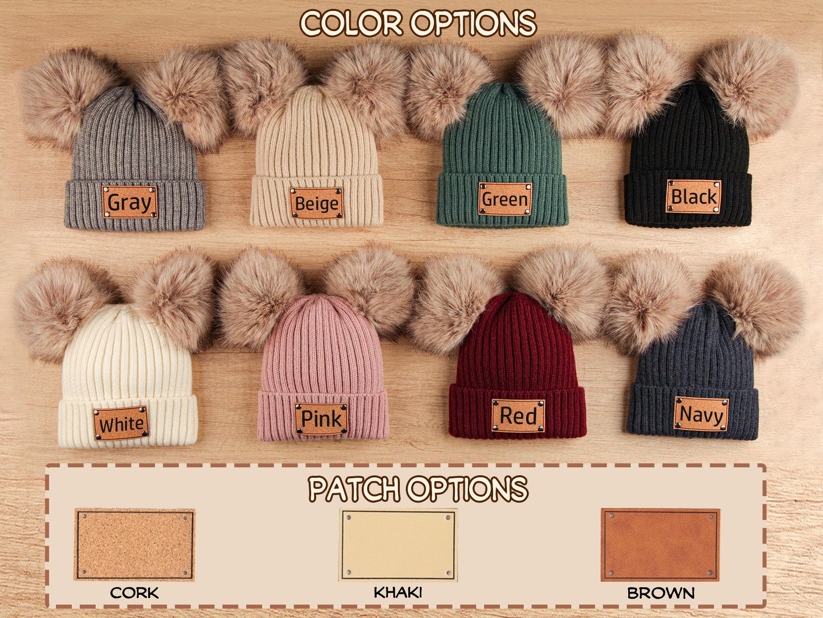 パーソナライズされたニットポンポンビーニー：カスタムネームパッチ