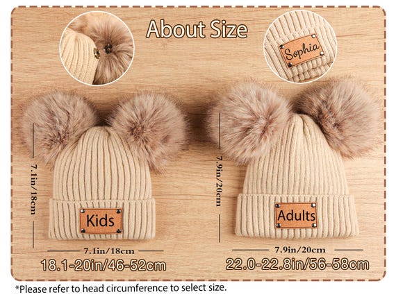 パーソナライズされたニットポンポンビーニー：カスタムネームパッチ