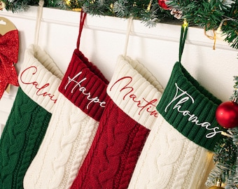 Personalized Knitted Christmas Stocking: Embroidered Family Name, 18-Inch