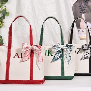 Custom Tote Bag, Canvas Tote Bag,Personalized Name Bag,Bridesmaid Gift,Tote Bag with Free Ribbons,Embroidered with Initials Custom Tote Bags