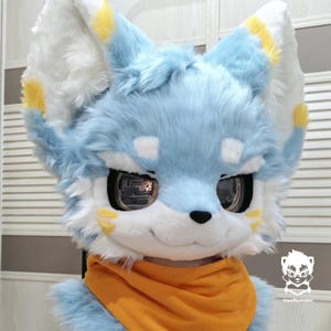 Cute Sky Blue Fox Fursuit Head, Custom Fursuit Head, Kenomo Theme Party, Fursuit Mask, Fur, Fursuit Preforms, Fursuit Fans, Cosplay