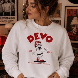 Devo Band Sweatshirt – Vintage Est 1973 Tour Devo Shirt, Retro New Wave Rock Music Crewneck