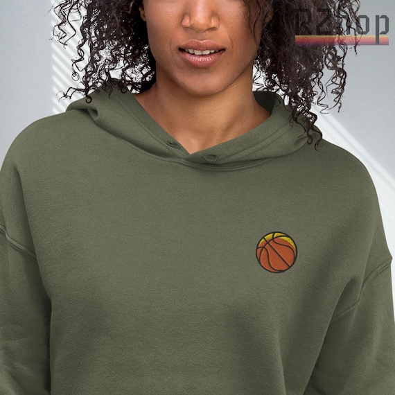 Basketball Embroidered Cropped Hoodie Sport Sweatshirt, Cozy
