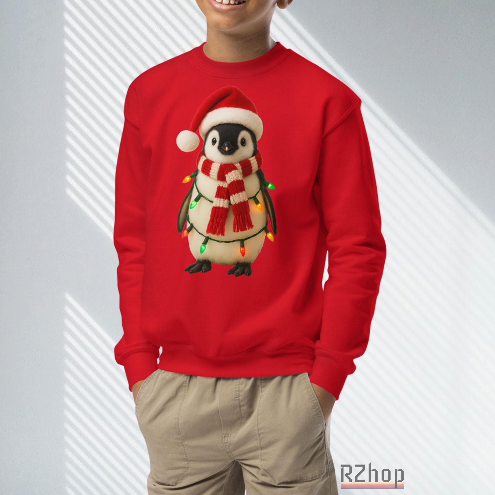 Pyjama Sapin De Noël Pingouin – Sweat-shirt Léger Pour Filles Et Garçons – Idéal Fêtes De Fin D’année