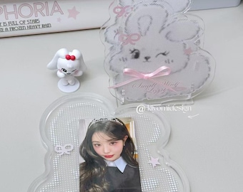 Rabbit Acrylic Desk Set – Tray & Pen Holder | Cute Bunny Design | Clear Acrylic | Desk Organizer | photocard display