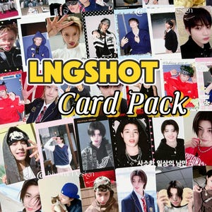 May include: A collection of rectangular photo cards featuring various portraits of a young person in different outfits and settings, with the yellow text "LNGSHOT Card Pack" overlaid in the centre of the collage.