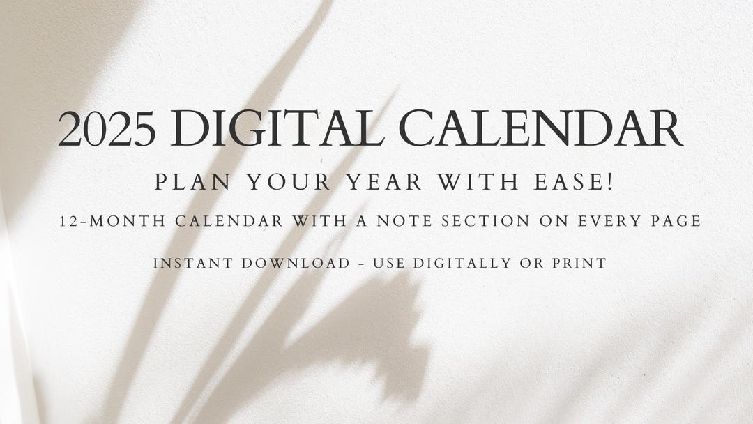 2025 Digital Calendar Printable Monthly Planner With Note Section ...