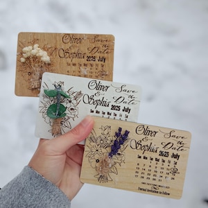 Speichern Sie die Datumskarte-Blumen aus Holz Speichern Sie das Datum-Vintage Holzhochzeitskarte-Rustische Holz İnvitation-Magnete-Kalender Magnet-Hochzeitskarte