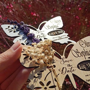Speichern Sie die Datumskarte-Blumen aus Holz Speichern Sie das Datum-Vintage Holzhochzeitskarte-Rustische Holz İnvitation-Magnete-Kalender Magnet-Hochzeitskarte