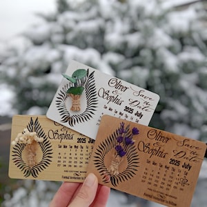 Speichern Sie die Datumskarte-Blumen aus Holz Speichern Sie das Datum-Vintage Holzhochzeitskarte-Rustische Holz İnvitation-Magnete-Kalender Magnet-Hochzeitskarte