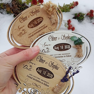 Speichern Sie die Datumskarte-Blumen aus Holz Speichern Sie das Datum-Vintage Holzhochzeitskarte-Rustische Holz İnvitation-Magnete-Kalender Magnet-Hochzeitskarte