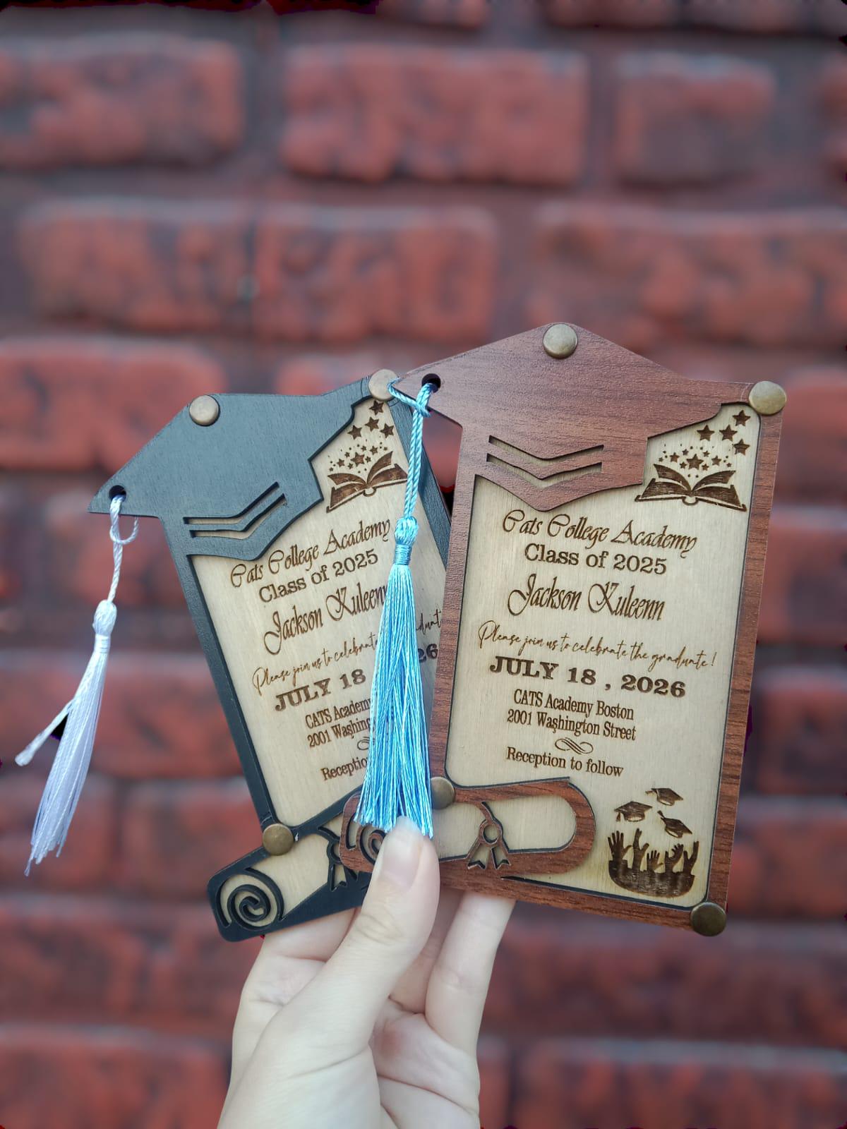Custom Wooden Graduation Invitation – Rustic Handmade Card - Etsy