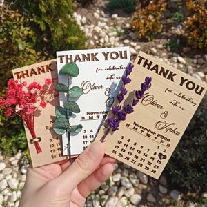 Save the Date Karte-Blumen aus Holz Save the Date-Vintage Holzhochzeitskarte-Rustikale Dankeskarte-Magnete-Kalendermagnet-Hochzeitskarte