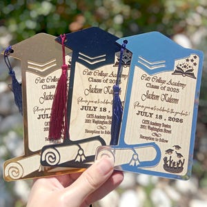 Cartão de formatura - Convites de madeira personalizados - Convites personalizados - Feitos à mão em madeira - Convites rústicos de madeira - Cartão de aniversário - Convites para baile de formatura