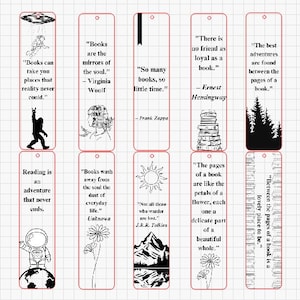 Quotes Themed Bookmarks - Set of 10 Downloadable Files For Laser Engraver. Bookmark SVG. Lightburn file. PNG file.