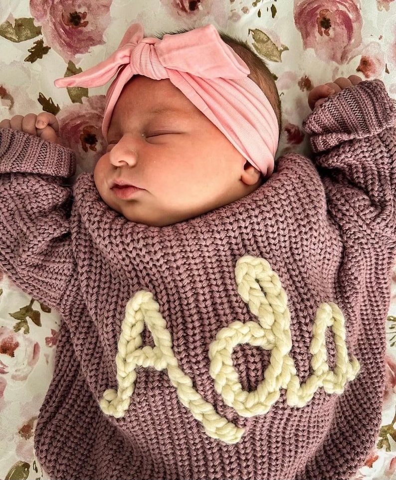 Baby Coming Home Outfit, Personalized Baby Name Sweater, Knit Sweater