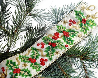 Happy Holly Days Beaded Peyote Bracelet - Pattern only