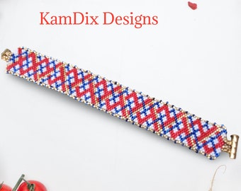 True to the Red, White & Blue - odd count beaded peyote bracelet. Pattern only.