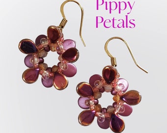 Pippy Petals Earrings - Beaded Flower Earrings -  PATTERN ONLY.