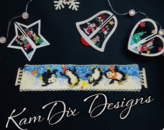Playful Penguins - Even Count Peyote Stitch Bracelet.