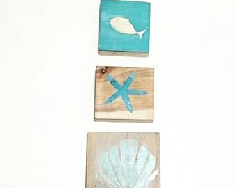 Reclaimed Hardwood Aquaman Inspired Block Home Decor Kit Fish Shell Starfish