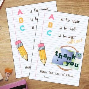 Cadeau pour la rentrée des classes pour les enseignants · Porte-cartes imprimable pour le café · Cadeau pour la rentrée des classes · Étiquette-cadeau Starbucks pour les enseignants
