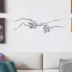 The Creation of Adam Metal Wall Art | Michelangelo Inspired Line Art | Large Modern Wall Hanging | God & Man Decor | Handmade Steel Sign