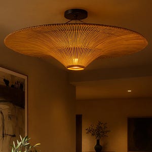 Handmade Bamboo Rattan Pendant Light – Boho Farmhouse Ceiling Lamp, Eco-Friendly Wicker lampshade, Natural Cane Hanging Light