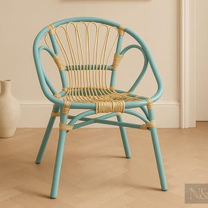 Natural Bamboo Rattan Accent Chair | Handmade Cane Lounge Chair | Boho Indoor Outdoor Patio Seating | Modern Wicker Armchair
