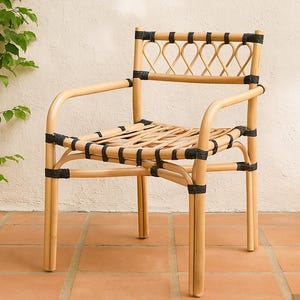 Nimpuna Bamboo Rattan Chair | Handmade Cane Modern Chair | Boho Accent Chair for Living Room | Rustic Patio or Balcony Seating