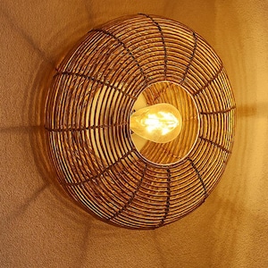 Bamboo Rattan Pendant Light | Woven Lattice Lampshade | Japandi Boho Ceiling Light for Bedroom, Dining Table, or Living Room