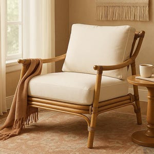 Manila Bamboo Accent Chair | Handmade Rattan Lounge Chair | Boho Cane Armchair for Living Room | Porch & Patio Bamboo Furniture