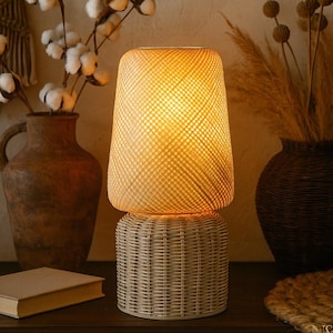 Bamboo Table Lamp | Cane Bedside Light | Woven Rattan Nightstand Lamp | Handmade Desk Lamp | Boho Tabletop Lighting | Natural Home Decor
