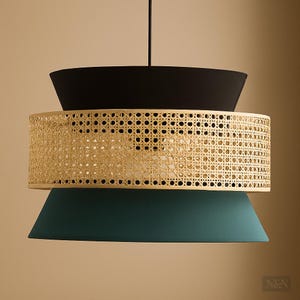 Boho Cane Pendant Light – Bamboo Hanging Lamp for Modern Ceiling Decor | Handmade Woven Lampshade | Bohemian Eco Light Fixture