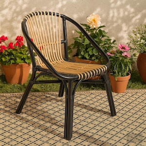 Natural Bamboo Rattan Accent Chair | Handmade Cane Lounge Chair | Boho Indoor Outdoor Patio Seating | Modern Wicker Armchair