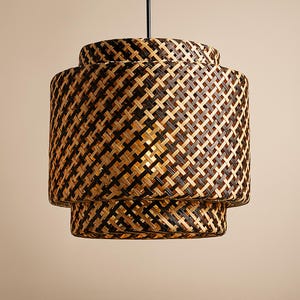 Bamboo Lamps, Cane Webbing Lamp Bamboo Rattan Pendant Light, Woven Lattice Lampshade, Ceiling Light for Bedroom, Dining Table or Living Room