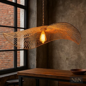 Bamboo Rattan Pendant Light | Woven Lattice Lampshade | Japandi Boho Ceiling Light for Bedroom, Dining Table, or Living Room