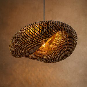 Bamboo Lamps, Cane Webbing Lamp Bamboo Rattan Pendant Light, Woven Lattice Lampshade, Ceiling Light for Bedroom, Dining Table or Living Room