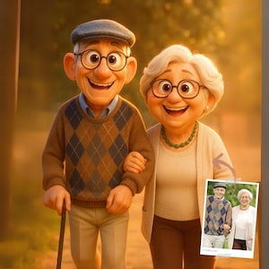 Retrato de desenho animado personalizado no estilo Pixar | Arte digital personalizada de casais, famílias e animais de estimação | Presente exclusivo, presente personalizado para pessoa, presente de casamento