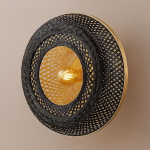 Bamboo Wall Lamp | Boho Wall Light for Living Room or Bedroom | Handmade Rattan Wall Sconce | Natural Woven Lighting Fixture