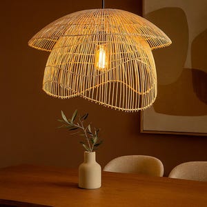 Bamboo Lamps, Cane Webbing Lamp Bamboo Rattan Pendant Light, Woven Lattice Lampshade, Ceiling Light for Bedroom, Dining Table or Living Room