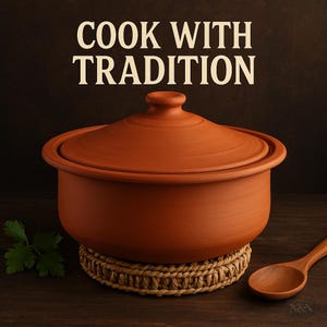 Handmade Unglazed Clay Handi with Lid | Mitti Curry Pot | Traditional Earthen Kadai | Mirror Shine Cooking Pot | Free Cleaning Ash