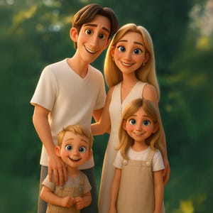 Retrato de desenho animado personalizado no estilo Pixar | Arte digital personalizada de casais, famílias e animais de estimação | Presente exclusivo, presente personalizado para pessoa, presente de casamento